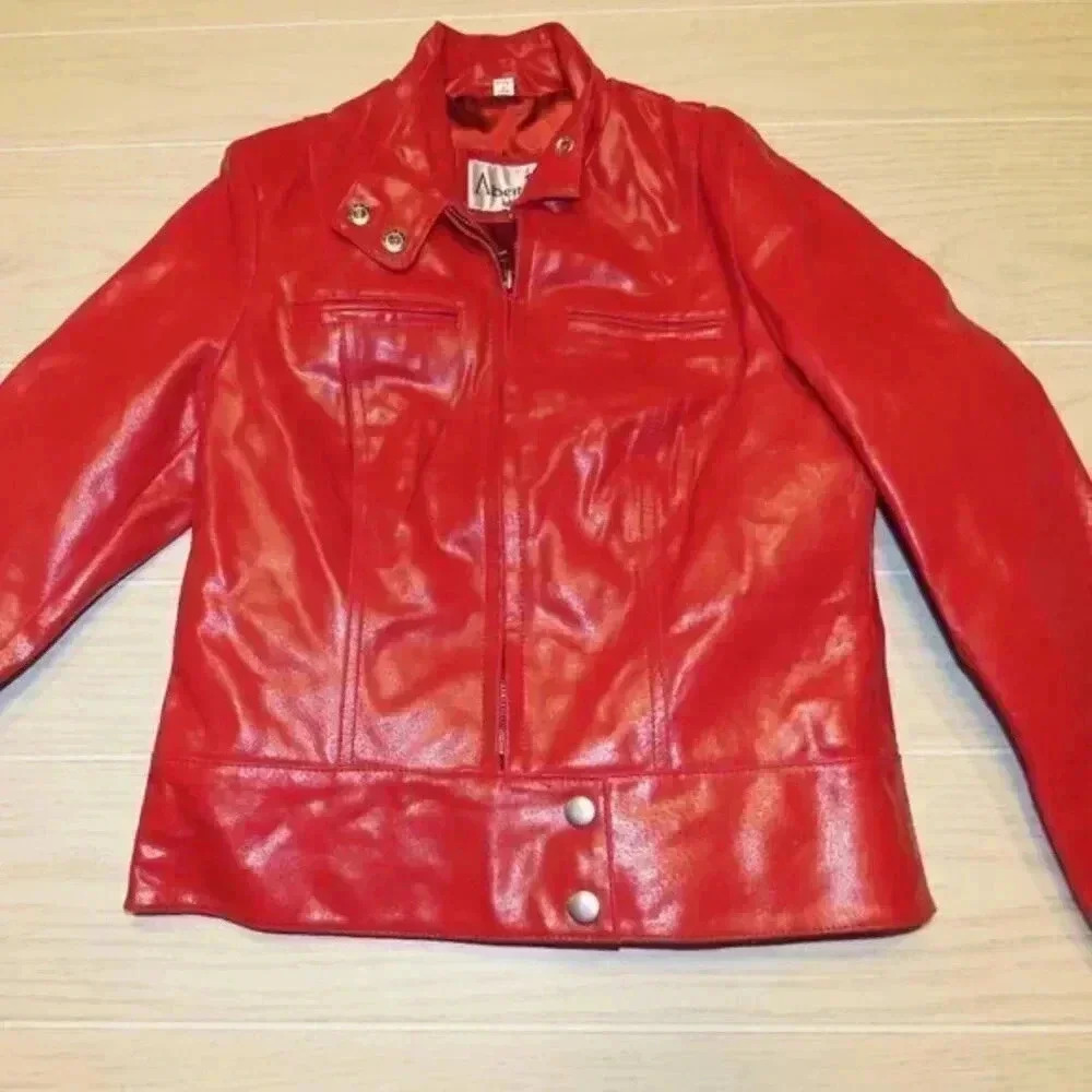 Albret Duke New York Red Leather Cropped Moto Jacket Size XS Vintage